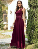 1 x RAW Customer Returns DRESSTELLS Women s Sleeveless Evening Dresses Maxi Long Ball Gown Chiffon Lace Bridesmaid Dresses Wedding Dresses for Guests Floor Length Wedding Dress Burgundy M - RRP €67.99