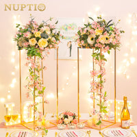 1 x RAW Customer Returns Nuptio Gold Vase for Wedding Centerpieces - 2 Pack 80cm Tall Metal Flower Vases Flowers Stand for Party Tables Decorations Weddings Centerpieces Table Geometric Column Display Stand - RRP €62.98