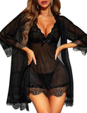 1 x RAW Customer Returns RSLOVE Sexy Lingerie for Women Lace Babydoll with Dressing Gown Night Dress Sleepwear Black S - RRP €24.48