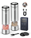 1 x RAW Customer Returns Sangcon Electric Pepper And Salt Grinder Set - USB Rechargeable - Automatic Black Peppercorn and Sea Salt Spice Mill Set with Adjustable Coarseness - One Hand Operation - LED Light - RRP €29.99