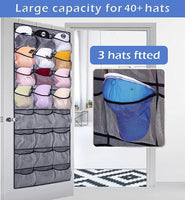 1 x RAW Customer Returns MISSLO 24 Pockets Over the Door Cap Holder for Closet Wall Hat Storage, Large Cap Holder Shelf Baseball Cap Organizer with Hooks Hanging Shoe Organizer Holder, Gray - RRP €17.14