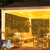 1 x RAW Customer Returns yowin Solar Light Curtain Outdoor 3 3m 300 LED Fairy Lights Curtain with Remote Control, 8 Modes Pavilion Lighting Waterproof Fairy Lights Hanging for Pavilion Balcony Boho Wedding Decoration - Warm White - RRP €24.99