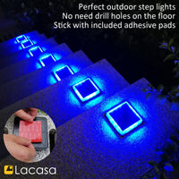 1 x RAW Customer Returns Lacasa Solar Garden Lights, LED Outdoor Lamp, Auto On Off for Paths, Safety, for Deck Step Driveway Walkway Path Stairs Square Courtyard - Blue 4 Pieces - RRP €45.82