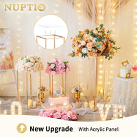 1 x RAW Customer Returns Nuptio Golden Vase for Wedding Centerpieces with Acrylic Plate - 3 Pack Tall Vases for Flowers Metal Column Flower Stand Geometric for Birthday Party Home Decoration 40cm 60cm 80cm  - RRP €69.33