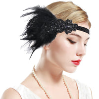 1 x RAW Customer Returns BABEYOND 1920s Headband Women s Gatsby Costume Accessories 21s Flapper Feather Hairband Black - RRP €15.12