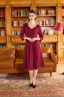 1 x Brand New Belle Poque Women s Vintage 3 4 Sleeve Knee-Length Summer Dress with Belt Cocktail Dress Wedding Wine Red XXL - RRP €46.27