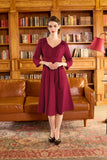 1 x Brand New Belle Poque Women s Vintage 3 4 Sleeve Knee-Length Summer Dress with Belt Cocktail Dress Wedding Wine Red XXL - RRP €46.27