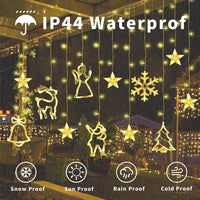 1 x RAW Customer Returns 138 LED light curtain, 8 modes LED fairy lights with stars and Christmas patterns, battery and USB operated fairy lights, Christmas lighting indoor outdoor waterproof decoration for Christmas decoration - RRP €23.59