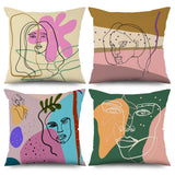 1 x Brand New Aoihrraan Cushion Covers 41x41cm Woman Face Abstract Line Home Decorative Pillow Case Square Throw Pillow Covers, Linen Cases for Sofa Auto Bedroom, Pack of 4 - RRP €19.2