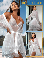 1 x RAW Customer Returns RSLOVE Sexy Lingerie for Women Lace Babydoll with Dressing Gown Night Dress Sleepwear White L - RRP €24.52