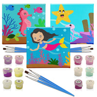 1 x RAW Customer Returns GODA Pictures to paint by numbers for children, pack of 3 girls MERMAID crafts with frame, watercolor painting kit for children Children s birthday gift pack of canvases to paint Mermaid  - RRP €16.85