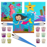 1 x RAW Customer Returns GODA Pictures to paint by numbers for children, pack of 3 girls MERMAID crafts with frame, watercolor painting kit for children Children s birthday gift pack of canvases to paint Mermaid  - RRP €16.85