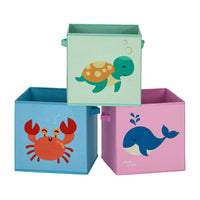 1 x RAW Customer Returns SONGMICS storage boxes, set of 3, folding boxes, fabric boxes with handles, toy organizer, 30 x 30 x 30 cm, for children s room, playroom, sea motifs, blue, green and pink RFB701Y03 - RRP €19.99