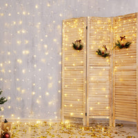 1 x RAW Customer Returns SALCAR LED String Light Curtain, 3 x 3 m, IP44 Waterproof, LED Star String Lights, Christmas Light Curtain, Party Decoration, Indoor, 8 Light Programs Warm White  - RRP €24.58