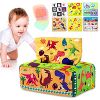 2 x Brand New YOKISS Baby Toy 6 Months - Montessori Toy Baby, Cloth Box Baby Toy with 6 Crinkle Paper and 10 Colorful Silk Scarves Dinosaur  - RRP €16.1