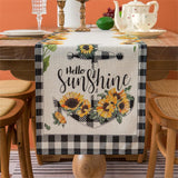 2 x Brand New Sunflower Table Runner Spring Linen Modern Floral Table Runner Spring Summer Black White Buffalo Check Tablecloth Farmhouse Table Runner for Seasons Home Party Banquet Kitchen Room 40x140cm - RRP €38.4