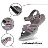 1 x RAW Customer Returns GRITION Women Hiking Sandals, Ladies Outdoor Sports Water Shoes Summer Flat Cross-Tied Beach Sandals Open Toe Adjustable Velcro Walking Shoes Black EU 38, Gray Pink  - RRP €57.99