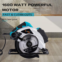 1 x RAW Customer Returns KATSU Circular Saw 185mm 1600W with Laser Guide and 2 Blades 24T 40T, Maximum Cutting 65mm 90 and 45mm 45 , for Working on Soft Wood, Metal and Plastic Cutting - RRP €60.0