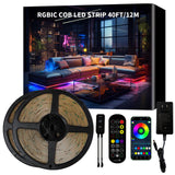 1 x RAW Customer Returns BUNACET RGB IC COB LED Strip 12M 24V Dimmable, Light Strip LED Tape Light Strip Self-Adhesive with Power Supply RF Remote Control App Control, Music Sync for Kitchen Bedroom Decoration - RRP €79.99