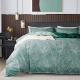 1 x RAW Customer Returns Nayoroom bed linen 200x220 green dark green leaves pattern duvet cover microfiber tropical palm leaves reversible bed linen set with zipper and 2 x pillowcase 80 x 80 cm - RRP €36.29