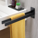 1 x RAW Customer Returns ALOCEO Towel Holder Without Drilling Stainless Steel Strong Adhesive Bath Towel Holder Double Self-Adhesive Towel Rail Wall for Bathroom Kitchen, Matt Black, 39CM - RRP €22.68