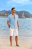 1 x RAW Customer Returns COOFANDY Men s Shirt Short Sleeve Leisure Shirt Summer Shirt Regular Fit Casual Business Shirt Beach Shirts Plain Basic Light Blue-1 3XL - RRP €30.8