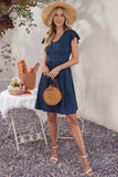 1 x RAW Customer Returns MOLERANI Women Summer Dresses Ruffle Sleeve V-Neck Casual Button-Down Waist Midi Dress with Pockets Plain Navy Blue M - RRP €34.99