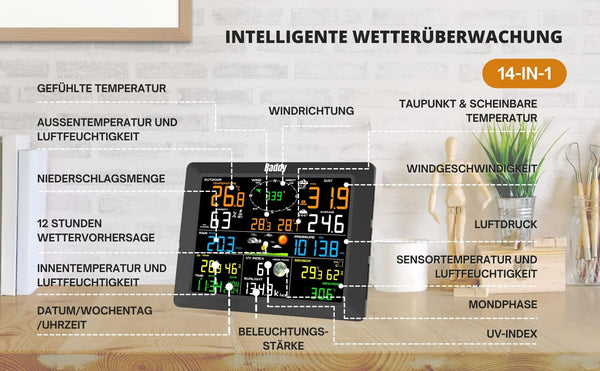 Raddy Weather Station Wireless Indoor Outdoor Thermometer