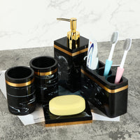 1 x RAW Customer Returns Resin Bathroom Accessories Set, Marble Bathroom Set 5 Piece Toothbrush Holder with Soap Dispenser, Gargle Cup, Soap Dish, Toothbrush Holder Black  - RRP €40.33