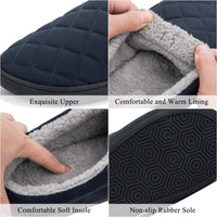 1 x RAW Customer Returns NeedBo Memory Foam Slippers Checked Men s Warm Comfortable Fleece Lined Slippers Non-Slip Slippers Indoor Outdoor Navy 4546 EU - RRP €23.66