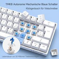 1 x RAW Customer Returns TMKB T61SE Gaming Mechanical Keyboard with German QWERTZ Layout, Blue Switch, White - RRP €37.3