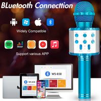 1 x RAW Customer Returns Portable Karaoke Machine with Wireless Microphone, 5 in 1 Karaoke Machine Handheld Microphone Speaker Player Recorder with Controllable LED Lights, Adjustable Remix FM Radio for Christmas Blue  - RRP €20.51