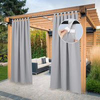 1 x RAW Customer Returns PONY DANCE outdoor curtains with Velcro fastener, loop curtain, set of 2, gazebo curtains, privacy and sun protection curtains, weatherproof outdoor curtains, waterproof, H 213 x W 132 cm, silver grey - RRP €42.95