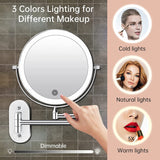 1 x RAW Customer Returns FASCINATE Rechargeable Cosmetic Mirror LED Lighting with 1X 5X Magnification, Dimmable Cosmetic Mirror Wall Mounted with 3 Colors Lights, 360 Rotation Extended Makeup Mirror - RRP €45.24