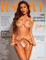 1 x RAW Customer Returns RSLOVE Lingerie Sets for Women - Sexy Underwear Women Suspender Lingerie Sets Floral Bra and Briefs with Garter Belt Fluorescent Orange L - RRP €22.44