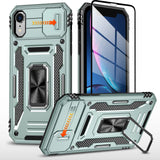 1 x RAW Customer Returns BXKM iPhone XR Case with 1 Tempered Glass, Shockproof Military Grade Protection Camera Protection Case with Ring Holder Metal Rotating Cover for iPhone XR 6.1 inch Green  - RRP €21.6