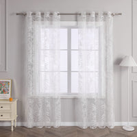 1 x RAW Customer Returns Delien voile burnout curtain with leaf pattern transparent curtain with eyelets living room curtains W x H 140 x 245 cm white 1 piece - RRP €29.99