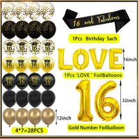 1 x Brand New Yskmefun 16th Birthday Decoration for Girl Boy, Black and Gold 16th Birthday Decoration, Black and Gold Birthday Balloon, with Happy Birthday Banner, Birthday Shawl - RRP €19.2