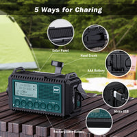 1 x RAW Customer Returns Crank radio DAB FM with 5000mAh rechargeable battery, portable solar radio with flashlight reading light, DAB FM dynamo construction site radio IPX4, emergency radio and SOS alarm for hiking, camping, outdoor - RRP €62.51