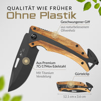 1 x RAW Customer Returns BERGKVIST K30 Titanium folding knife two-handed knife - permitted to be carried in Germany - 3-in-1 pocket knife for outdoor, camping survival with fire steel belt pouch - handle made of olive wood - RRP €33.99