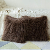 1 x RAW Customer Returns MIULEE set of 2 cushion covers faux fur fluffy sofa cushion fur cushion decorative cushion cuddly cushion decorative cushion cushion cover cushion fur look plush cushion for sofa living room 45 x 45 cm chocolate - RRP €21.43