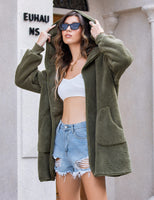 1 x RAW Customer Returns Beyove women s coat plush jacket cardigan hoodie jacket cardigan oversized winter jacket long sleeve winter coat hooded jacket with pockets army green S - RRP €31.61