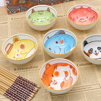 1 x RAW Customer Returns 6pcs Porcelain Cereal Bowls, Lucky Cat Pattern, Salad Bowl, Gift Set, 300 ml 10 oz, Soup Bowls, for Dessert, Fruit, Ramen Cartoon  - RRP €19.99