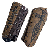 1 x RAW Customer Returns HiiFeuer Medieval Embossed Arm Bracers, Retro Faux Leather Knight Arm Guantlets, Vintage Renaissance Arm Guards Brown B  - RRP €24.0