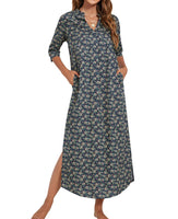 1 x RAW Customer Returns MINTLIMIT Nightdress Women Checked Nightwear Cotton Long Negligee S-XXL Sleepshirt,Navy Blue Base with Floral Pattern,M - RRP €30.99