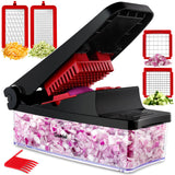 1 x RAW Customer Returns Geeldel Vegetable Cutter, Onion Cutter Vegetable Cutter with Replaceable Blades, Vegetable Slicer for Dicing Sticks, Vegetable Chopper Dicer for Fruit Vegetables, Carrot, Potato 4 in 1, Red  - RRP €34.27