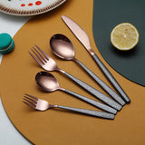 1 x RAW Customer Returns Cutlery 30 Pieces Rose Gold Head Plating with Black Mars Handle, Stainless Steel Copper Titanium Coating Knives Spoons Forks Cutlery Set Utensils Set Cutlery Set Service for 6 - RRP €39.98