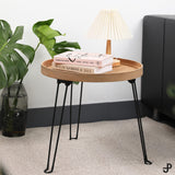 1 x Brand New  PJ Collection Round Wood and Rattan Side Table, Foldable Table with Metal Tripod, Rattan Round Tray Top, Boho Style, Chic Coffee Table, Foldable Table Height 17.7 , Tight Knit Pattern  - RRP €57.83