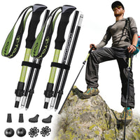 1 x RAW Customer Returns TOMSHOO hiking poles foldable, ultralight carbon 7075 aluminum walking poles, trekking poles with cork handle or EVA handle, terrain accessories, hiking stick adjustable, color green - RRP €45.44