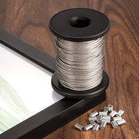 1 x RAW Customer Returns Ideal Swan 100m wire rope stainless steel 1.5mm 7x7 steel rope with 50 pieces of aluminum crimp loop sleeve for hanging picture frames, photos, paintings, mirrors - RRP €27.98